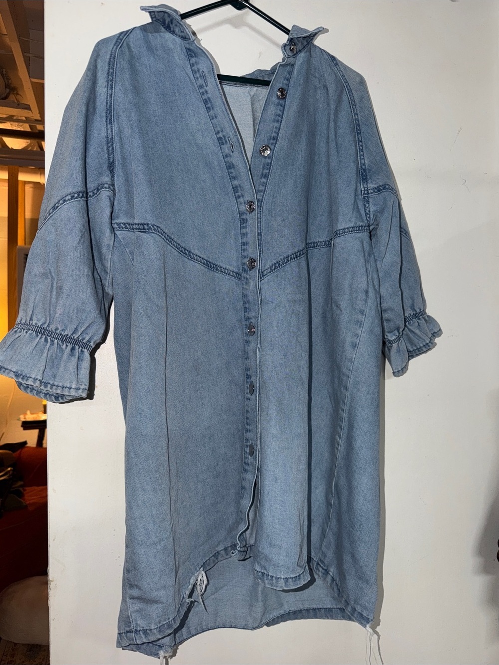Light Wash Denim Button-Up Tunic Dress